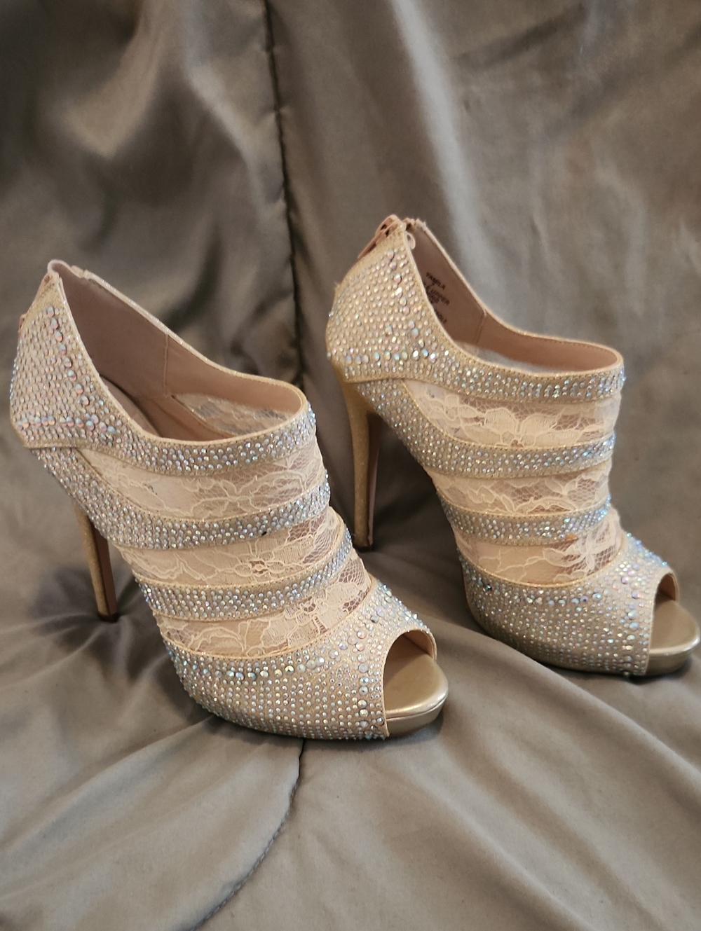 Steve Madden Blush Lace Peep-Toe Rhinestone Booties
